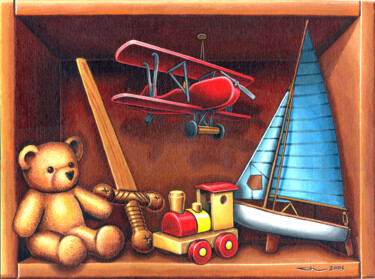 Painting titled "Le coffre à jouets" by Jean-Luc Bernard, Original Artwork, Acrylic