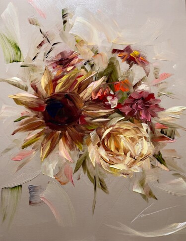 Painting titled "With Sunflower on G…" by Vera Kober, Original Artwork, Acrylic Mounted on Wood Stretcher frame