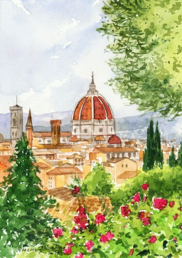Painting titled "Florence Duomo" by Anastasia Mukhina Anamustudio, Original Artwork, Watercolor