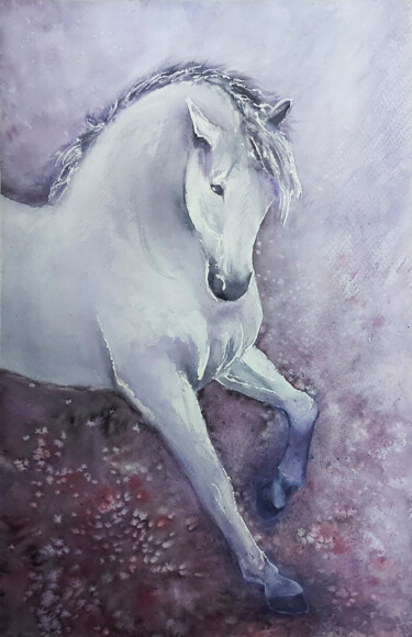 Painting titled "Horse dance" by Mervi Korhonen, Original Artwork, Watercolor Mounted on Cardboard