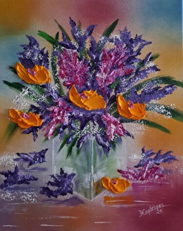 绘画 标题为“Le Bouquet” 由Céline Liliane Heyberger, 原创艺术品, 丙烯 安装在木质担架架上