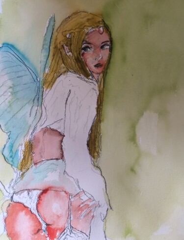 Картина под названием "Beautiful fairy wat…" - Serhat Atas, Подлинное произведение искусства, Акварель