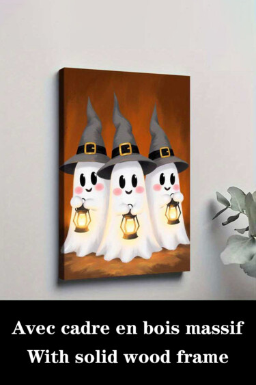 Printmaking titled "Cute Halloween Ghos…" by Jiang Hua Liang, Original Artwork, Inkjet Mounted on Wood Stretcher frame
