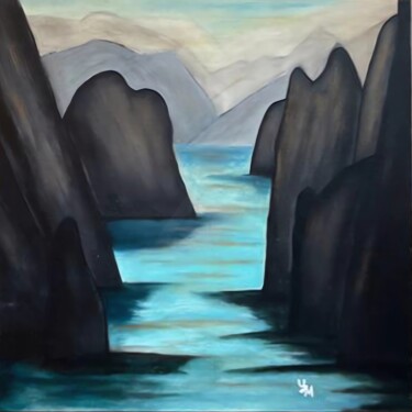 "Grotto Blue" başlıklı Tablo Yuliya Mi tarafından, Orijinal sanat, Petrol Karton üzerine monte edilmiş