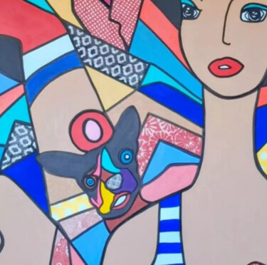 Painting titled "Dog Cabaret" by Celia F, Original Artwork, Acrylic Mounted on Wood Stretcher frame