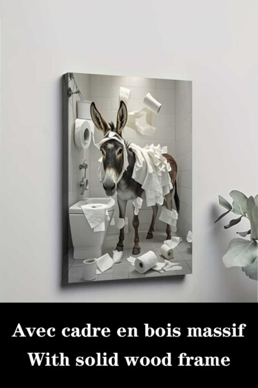 Gravures & estampes intitulée "Funny Donkey Bathro…" par Jiang Hua Liang, Œuvre d'art originale, Jet d’encre Monté sur Châss…