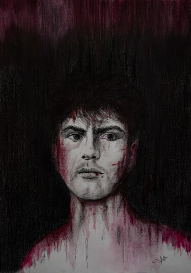 Desenho intitulada "Dark portrait II" por Cyrille Mulot, Obras de arte originais, Cera