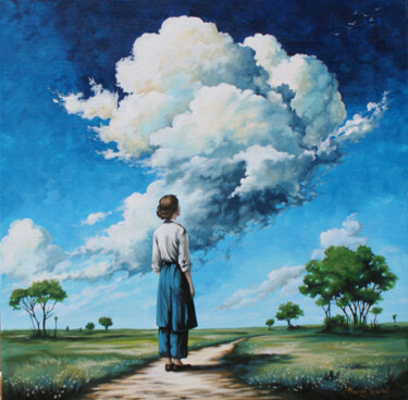 Painting titled "Birds" by Maria Komzikova, Original Artwork, Acrylic Mounted on Wood Stretcher frame