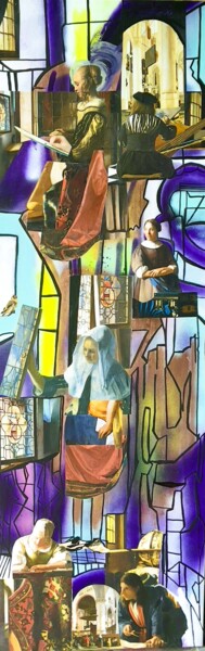 Peinture intitulée "Vitrail pour Vermeer" par Dandeeart , Œuvre d'art originale, Bombe aérosol Monté sur Châssis en bois