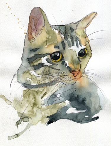 "Watercolor Cat 79" başlıklı Tablo Ilaria La Preziosa tarafından, Orijinal sanat, Suluboya