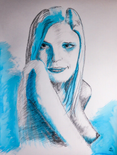 "A quoi pense t'elle?" başlıklı Resim Eric Delaite tarafından, Orijinal sanat, Kalem