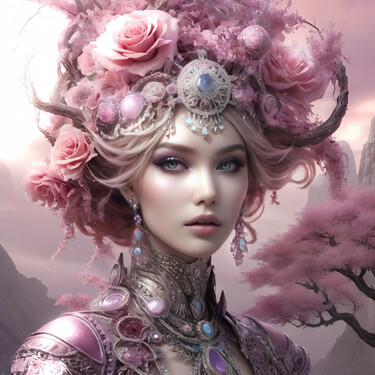 Digitale Kunst mit dem Titel "Flower Queen" von Sofia Markina, Original-Kunstwerk, KI-generiertes Bild