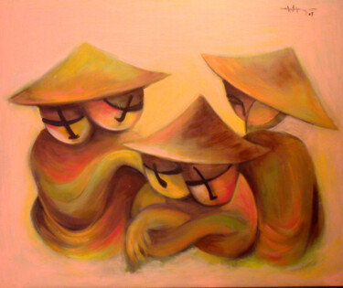 Malerei mit dem Titel "Girlfriends 2008" von Nguyen The Hiep (Arthiep), Original-Kunstwerk, Acryl Auf Keilrahmen aus Holz mo…