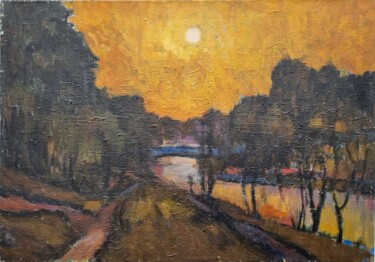 Картина под названием "Солнце на закате" - Анатолий Гончаренко, Подлинное произведение искусства, Масло Установлен на Деревя…