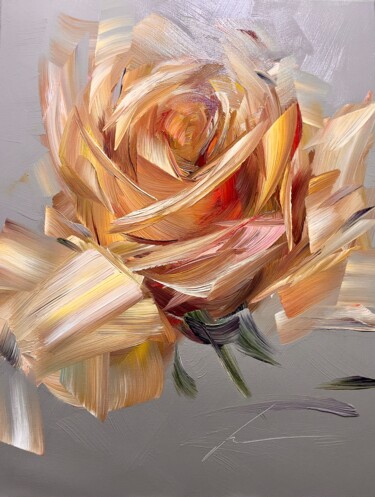 Картина под названием "Rose Portrait on Gr…" - Vera Kober, Подлинное произведение искусства, Акрил Установлен на Деревянная…