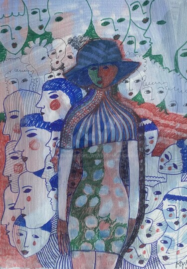 Malerei mit dem Titel "Suburbs" von Myriam Van Calster, Original-Kunstwerk, Acryl Auf Keilrahmen aus Holz montiert