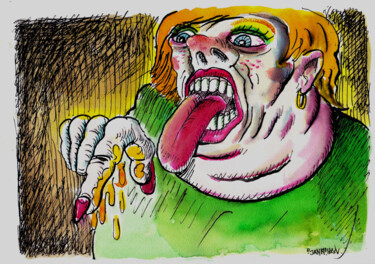 Рисунок под названием "La goulue" - Patrick Jannin, Подлинное произведение искусства, Чернила