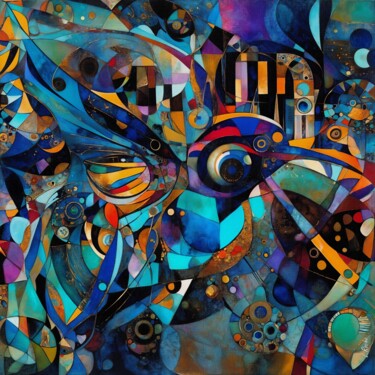 Peinture intitulée "Cubic Colibri 33" par L.Roche, Œuvre d'art originale, Acrylique Monté sur Autre panneau rigide