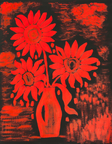 Malerei mit dem Titel "Red sunflowers on b…" von Irina Viktorovna Afonskaa, Original-Kunstwerk, Acryl