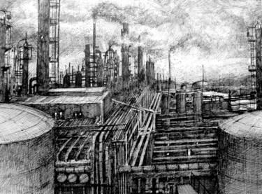 Рисунок под названием "Raffinerie" - Koen De Weerdt, Подлинное произведение искусства, Чернила