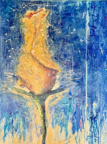 绘画 标题为“ROSE JAUNE | Peintu…” 由Loudmila Harscouet, 原创艺术品, 油 安装在木质担架架上