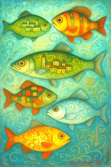 "PESCI DEL LAGO VEST…" başlıklı Dijital Sanat Enrico Colombo tarafından, Orijinal sanat, AI tarafından oluşturulan görüntü