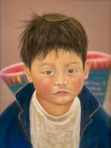 Pintura intitulada "Enfant du monde 2" por Nathalie Brousse, Obras de arte originais, Pastel Montado em Vidro