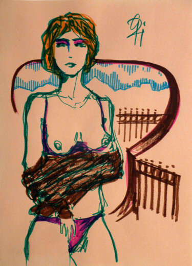 "Halbakt vor eigenwi…" başlıklı Resim Götz Wiedenroth tarafından, Orijinal sanat, Işaretleyici