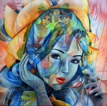 "Le grnier de l'enfa…" başlıklı Tablo Jeannette Guichard-Bunel tarafından, Orijinal sanat, Petrol Ahşap Sedye çerçevesi üzer…