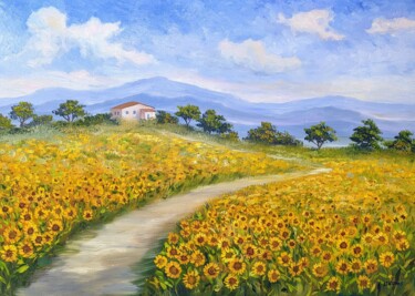 Painting titled "Sonnenblumen Landsc…" by Olga Hanns (O. Hanns), Original Artwork, Oil