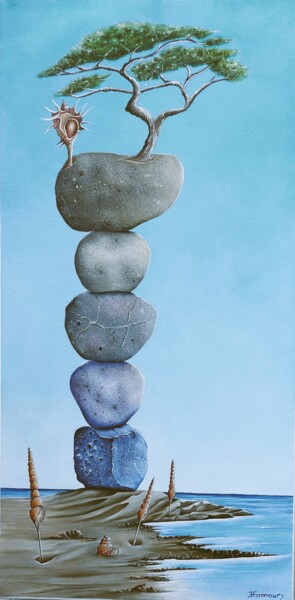 "EQUILIBRE 2" başlıklı Tablo Jean-François Hamoury tarafından, Orijinal sanat, Petrol Ahşap Sedye çerçevesi üzerine monte ed…