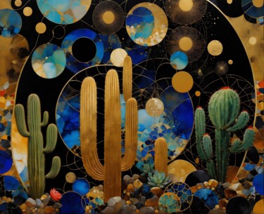 Peinture intitulée "Cactus night 33" par L.Roche, Œuvre d'art originale, Acrylique Monté sur Autre panneau rigide