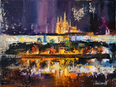 Painting titled "Night in Prague." by Natalia Slushaieva, Original Artwork, Oil