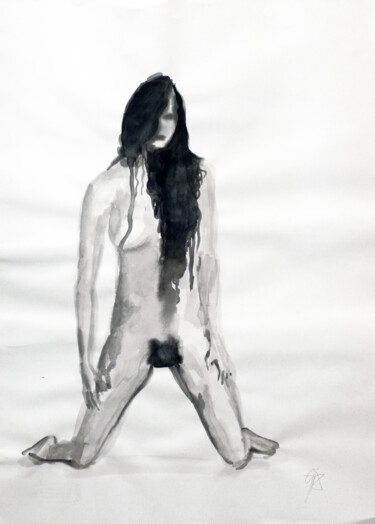 "Kniender Akt, offen…" başlıklı Tablo Götz Wiedenroth tarafından, Orijinal sanat, Suluboya