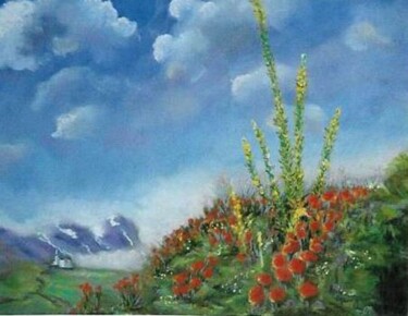 Painting titled "Coquelicots et boui…" by Maryvonne Kristic (MARLEN), Original Artwork, Pastel