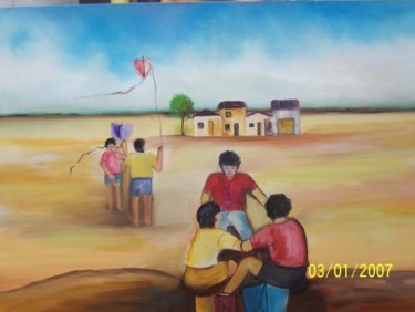 Pintura intitulada "meninos com arraias" por Josil, Obras de arte originais