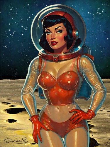 Pin-up Astronaute Rétro sur la Lune