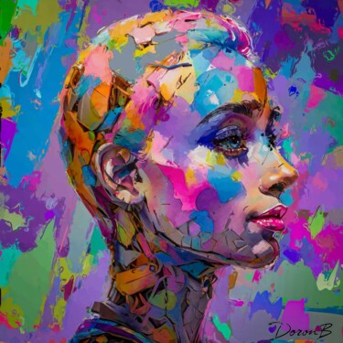 Portrait Cyborg Vibrant en Mosaïque Colorée