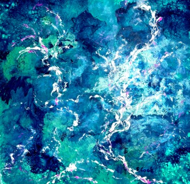 Leaves Adrift in Shimmering Blue Greens