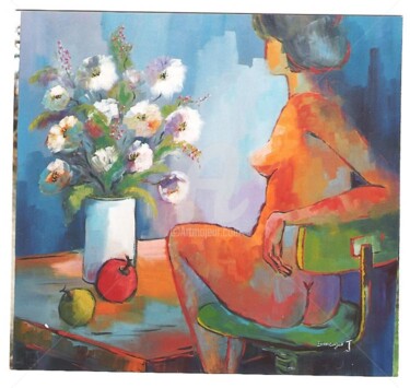 Peinture intitulée "Pose à l'atelier" par Jacky Dumergue, Œuvre d'art originale, Huile