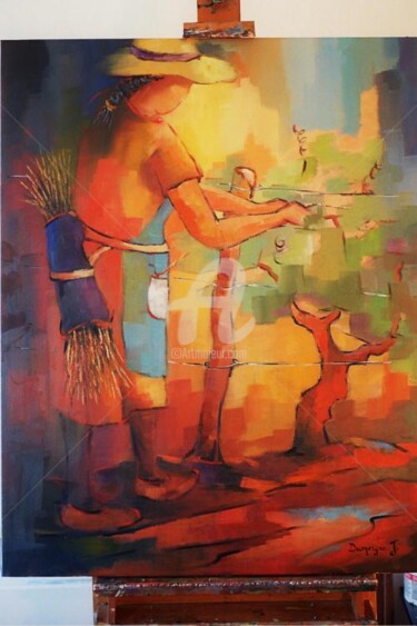 Peinture intitulée "La lieuse de vignes" par Jacky Dumergue, Œuvre d'art originale, Huile