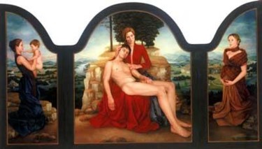 Painting titled "Het Drieluik" by Ellen De Groot, Original Artwork