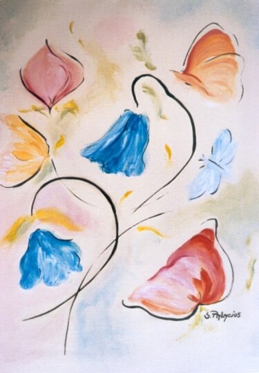 绘画 标题为“fleurs et papillons” 由Solange Palacios Dupont, 原创艺术品, 油 安装在木质担架架上