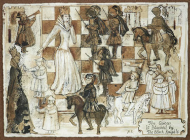 Zeichnungen mit dem Titel "The Queen is Blocke…" von Marina Kalinovsky, Original-Kunstwerk