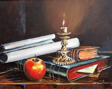 Malerei mit dem Titel "Old Books" von Sinisa Saratlic, Original-Kunstwerk, Acryl
