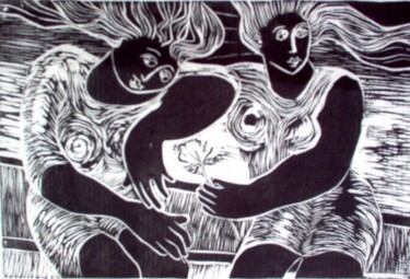 Comadres Impressões e gravuras intitulada "Comadres" por Maria Lucia Pacheco, Obras de arte originais, Linoleogravura
