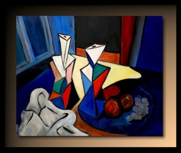 Painting titled "Les Bouteilles" by Tehos, Original Artwork, Oil