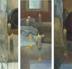 Painting titled "triptyque aux bougi…" by Mathieu Weemaels, Original Artwork