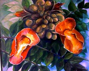 Pintura intitulada "Flores de Itapema I" por Maria Lucia Pacheco, Obras de arte originais, Óleo