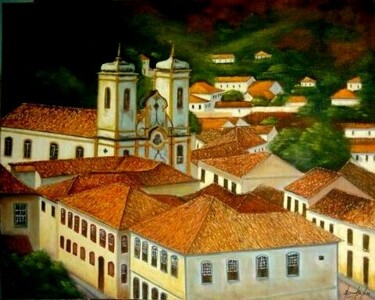Peinture intitulée "Telhados de Ouro Pr…" par Sandro José Da Silva, Œuvre d'art originale, Huile